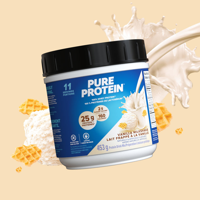 Pure Protein Whey Powder - High Protein (25 g/scoop), Low Sugar (2 g/scoop), Gluten Free, Fast-Acting Formula, Vanilla, 453g 🍁 All In One Marketplace Canada