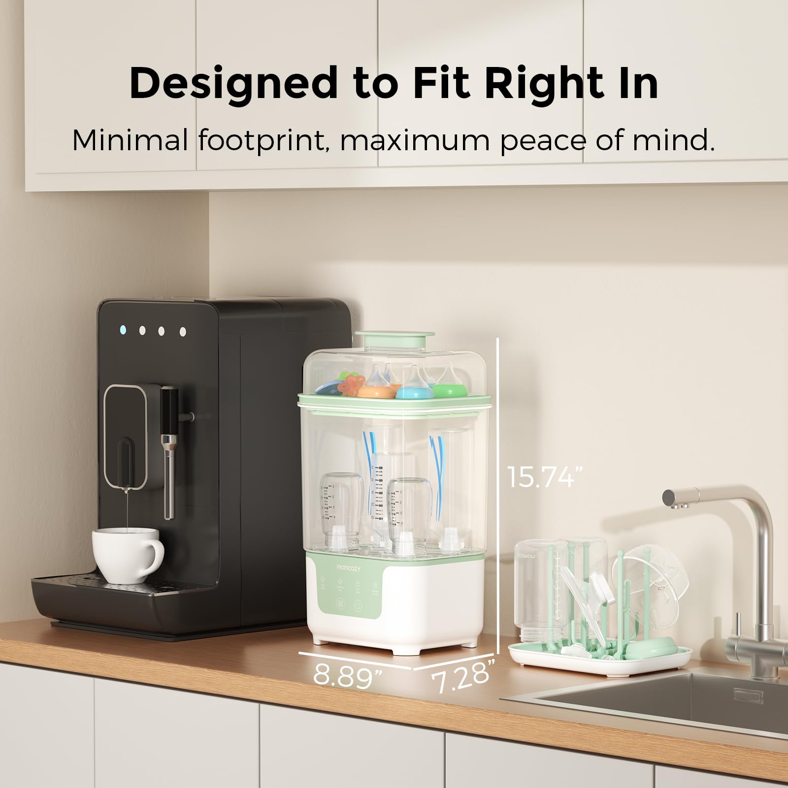 Momcozy Bottle Sterilizer and Dryer, Modular Nesting Space Saving Design, 6 Bottles Capacity, 4 in 1 Compact Sterilizer for Baby Bottles, Breast Pump Parts & Newborn Essentials, Drying Rack Included 🍁 All In One Marketplace Canada