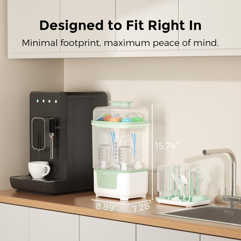 Momcozy Bottle Sterilizer and Dryer, Modular Nesting Space Saving Design, 6 Bottles Capacity, 4 in 1 Compact Sterilizer for Baby Bottles, Breast Pump Parts & Newborn Essentials, Drying Rack Included 🍁 All In One Marketplace Canada