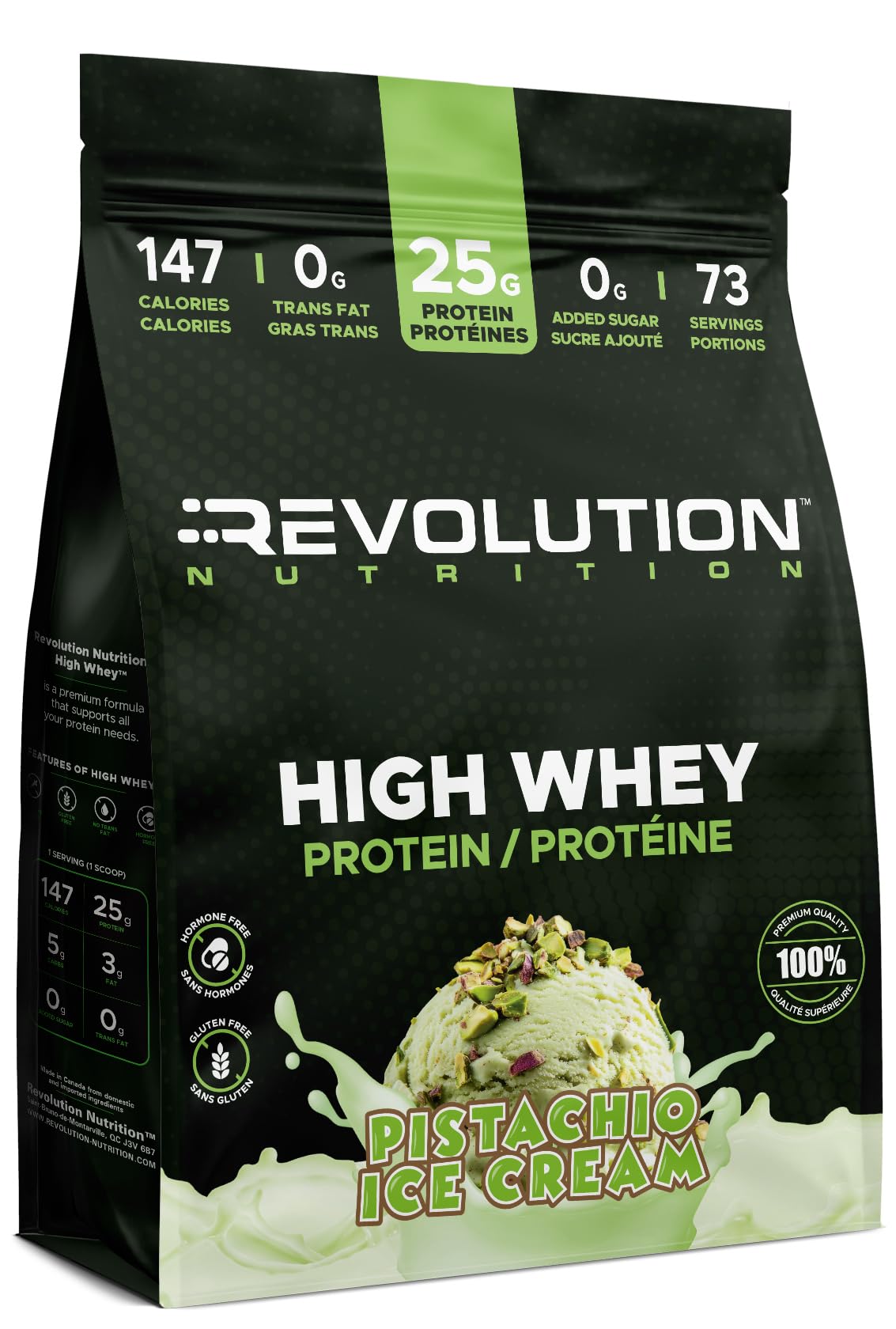 Revolution Nutrition, High Whey, Protein Powder 6LB bag, Whey Protein, Gluten Free, 25g of Protein Per Scoop, 2.7kg, 73 Servings (Pistachio Ice Cream, 6 Pound Bag) 🍁 All In One Marketplace Canada