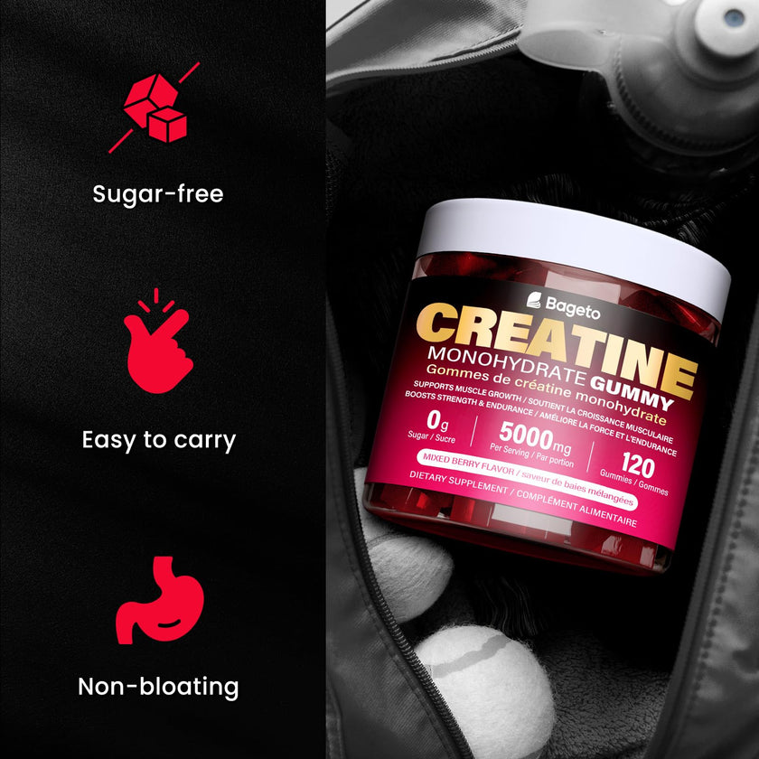 Creatine Monohydrate Gummies 5000mg for Men & Women, Gomitas de 5g Creatine Monohydrate,120 Pre Workout Gummies for Muscle Strength, Mixedberry (Pack of 1) 🍁 All In One Marketplace Canada