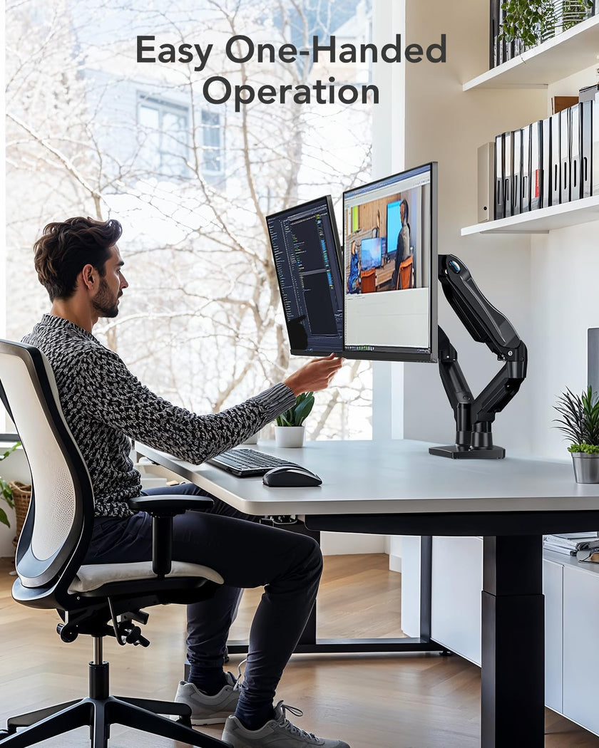 HUANUO Dual Monitor Stand for 13 to 32 Inches, Design Dual Monitor Mount, Fully Flexible Adjustable with Tilt, Swivel, Rotation, VESA 75/100, 19.8lbs per arm 🍁 All In One Marketplace Canada