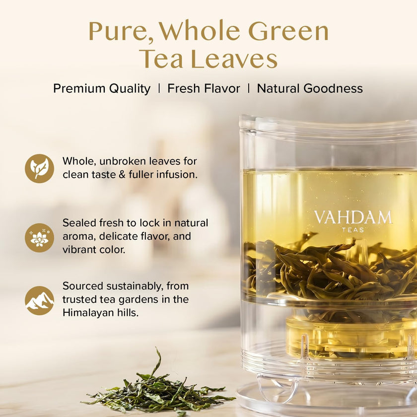 VAHDAM, Himalayan Green Tea Leaves (100g | 50+ Cups) Non GMO, Gluten Free | High Elevation Grown Green Tea Leaves From Himalayas | Pure Unblended Single Origin Green Loose Leaf Tea | Vacuum Sealed 🍁 All In One Marketplace Canada