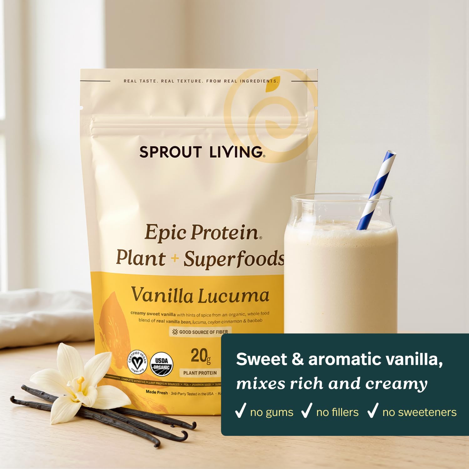 Sprout Living Epic Protein Powder, Vanilla Lucuma Flavor, Organic Plant Protein, Gluten Free, No Additives, 19 Grams Clean Vegan Protein (1 pound,13 servings) 🍁 All In One Marketplace Canada