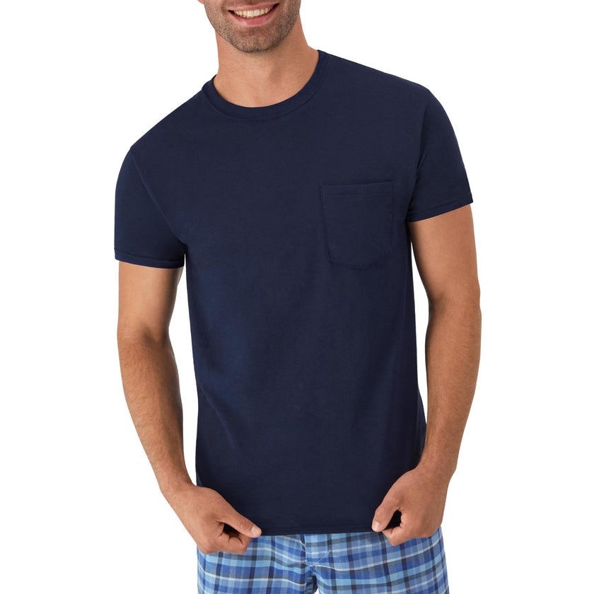 Hanes Men's Pocket Undershirt Pack, Cotton Crew Neck T-Shirt, Moisture Wicking Tee, Assorted 6-Pack, Grey Heather, Black, White, Navy, Blue Heather, XX-Large 🍁 All In One Marketplace Canada