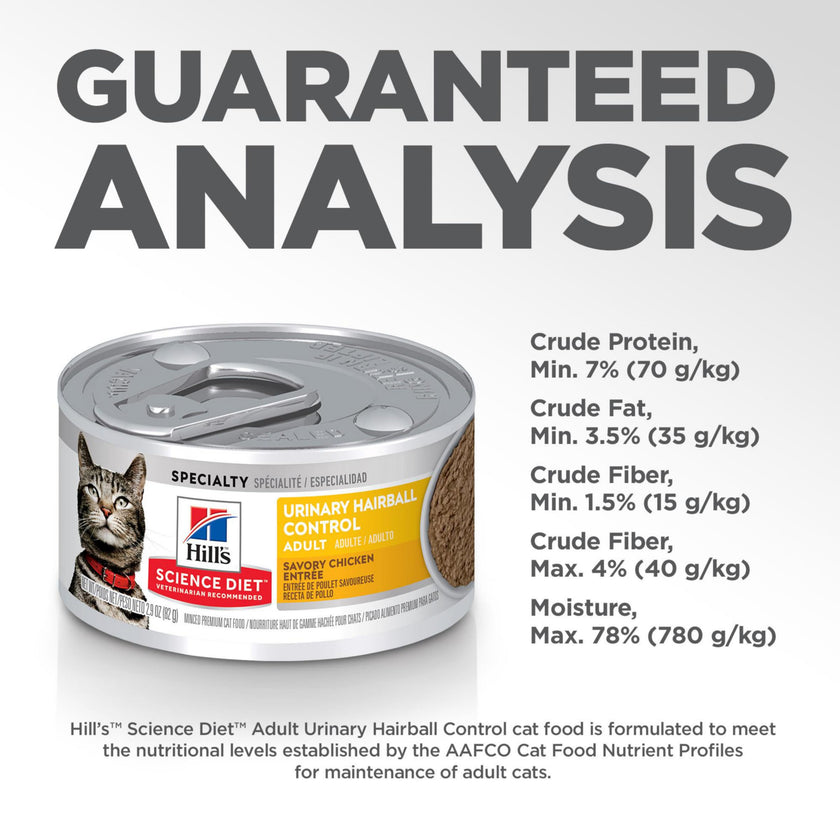 Hill's Science Diet Urinary Hariball Control, Adult 1-6, Urinary Track Health & Hairball Control Support, Wet Cat Food, Chicken Minced, 2.9 oz Can, Case of 12 🍁 All In One Marketplace Canada