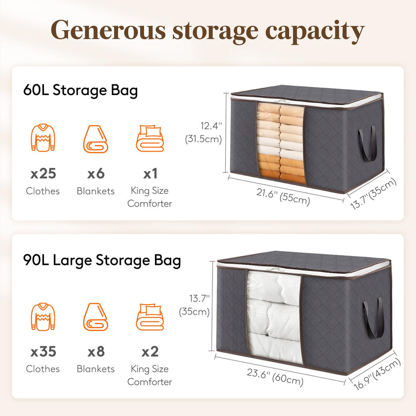 Lifewit 6 Pack Clothes Storage Bags, Foldable Fabric Closet Storage Containers and Organization, Underbed Lidded Storage Bins for Clothing, Blankets with Reinforced Handle, Sturdy Zipper, Clear Window 🍁 All In One Marketplace Canada