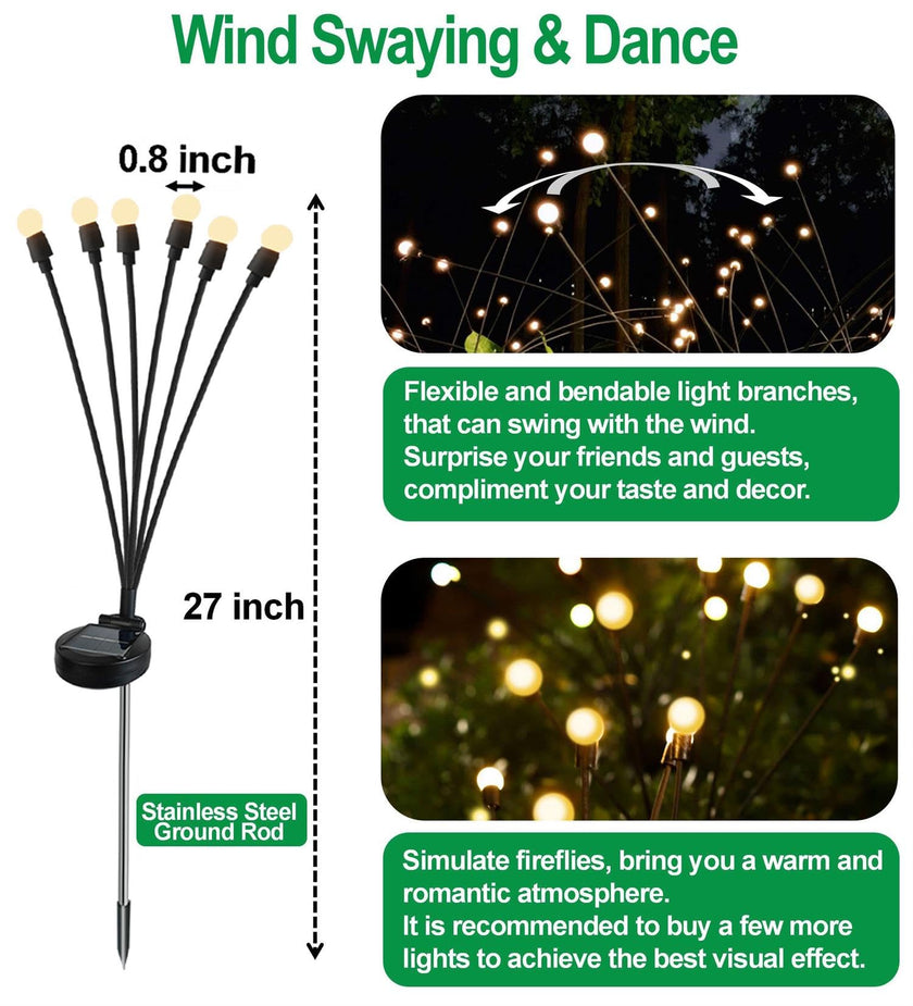 SIOTMERA 8 Count Solar Lights Outdoor Waterproof IPX5, Solar Garden Lights, Wind Swaying Firefly Lights, Solar Christmas Lights, for Yard Lawn Pathway Decoration Lighting,6LED WarmYellow 🍁 All In One Marketplace Canada