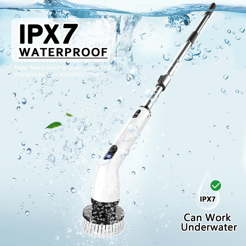 TUYU Electric Spin Scrubber, Full-Body IPX7 Waterproof Bathroom Scrubber with Power LCD Display, Adjustable Extension Handle, Cordless Shower Cleaner Brush for Bathtub Kitchen Wall Cleaning 🍁 All In One Marketplace Canada