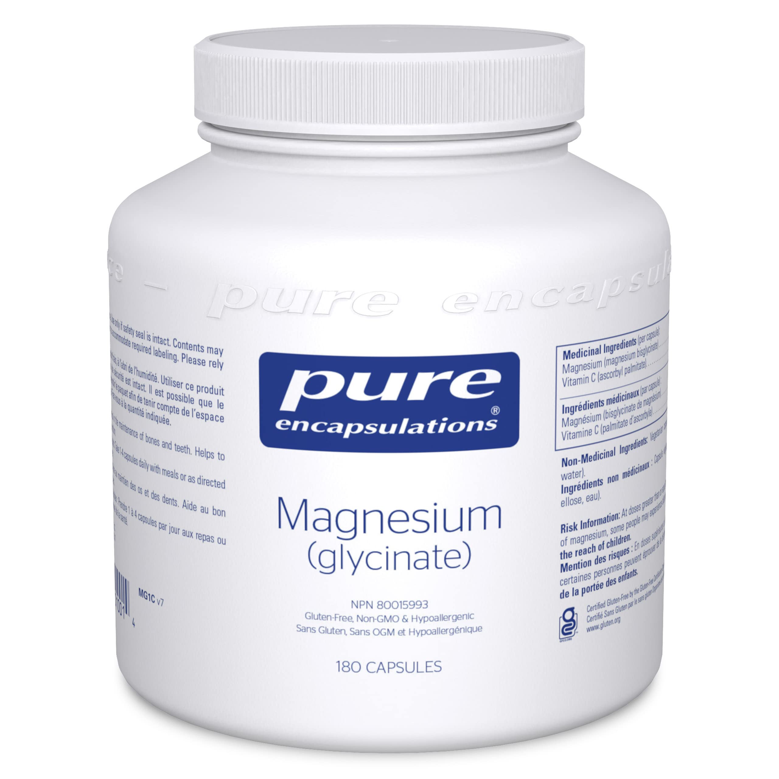 Pure Encapsulations Magnesium (Glycinate) - Supplement to Support Heart Health, Nerves, Muscles & Metabolism* - With Magnesium Glycinate - 180 Capsules 🍁 All In One Marketplace Canada