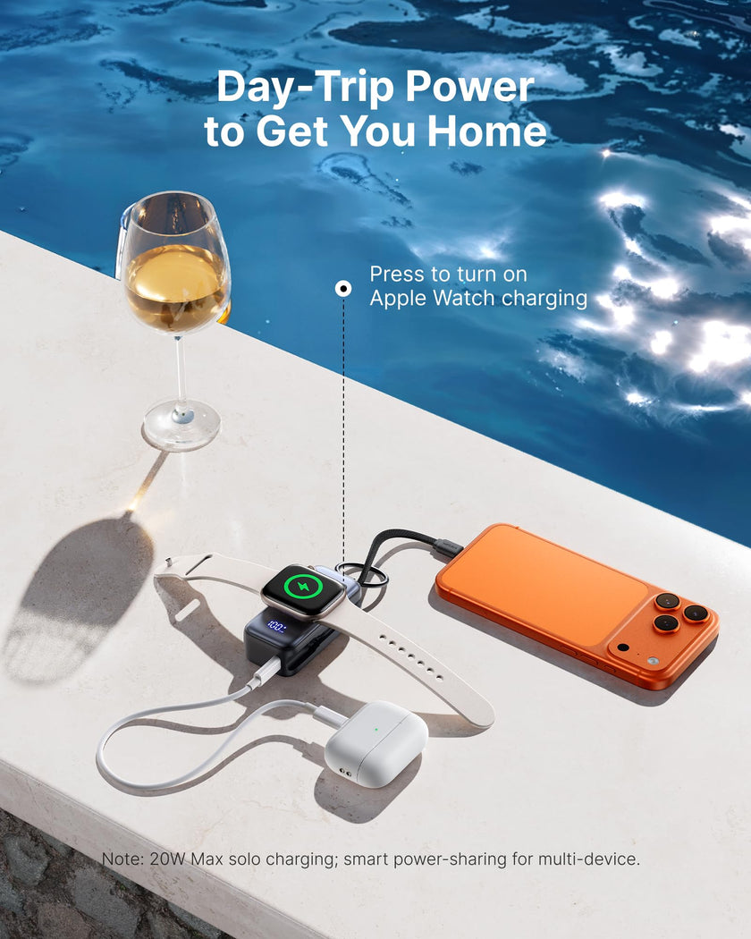 INIU Mini Portable Charger for Apple Watch, Power Bank with Built-in USB C Cable, 5000mAh 20W PD Fast Charging smart Watch Charging Dock for Apple Watch Ultra 11 10 9 8 SE, iPhone Air 17 16 15 Air 🍁 All In One Marketplace Canada