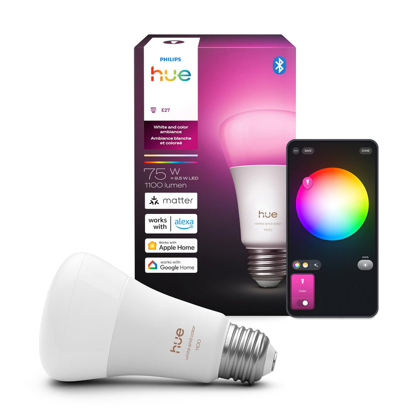 Philips Hue Smart LED A19 Bulb, White and Color Ambiance, E26 Base, 9.5W, Full Spectrum Light 1000K-20000K, 1100 Lumens, Dimmable, Works with Alexa, Google Assistant, and Apple Home, 1 Pack 🍁 All In One Marketplace Canada
