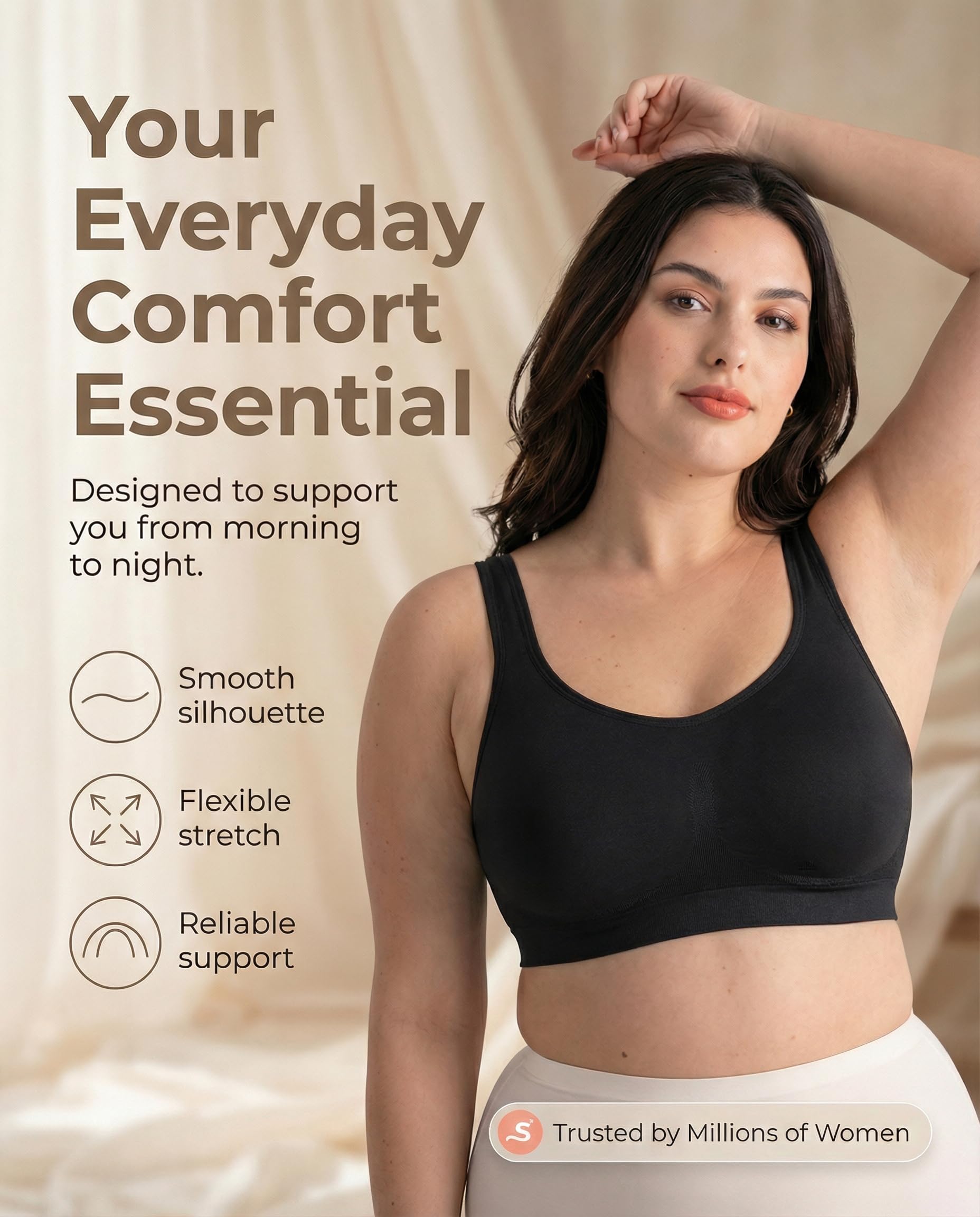 SHAPERMINT Wireless Bras for Women - Full Support Seamless Bralette, Compression Sports Bra, Plus Size Minimizer Bras, Padded Wirefree Bra for Women Black 🍁 All In One Marketplace Canada