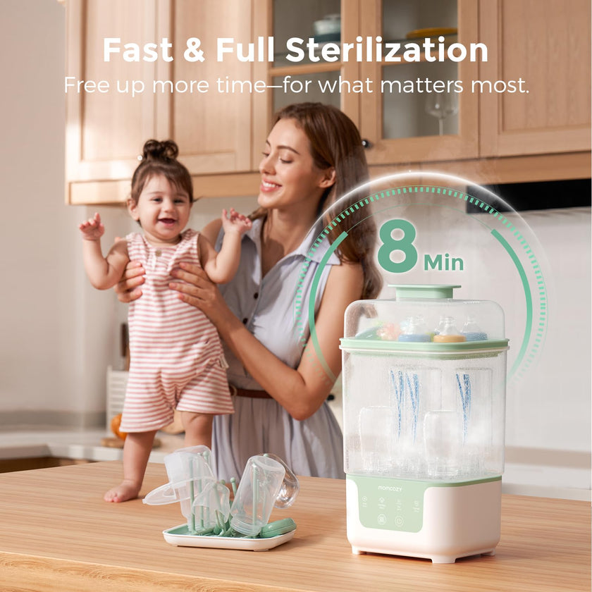 Momcozy Bottle Sterilizer and Dryer, Modular Nesting Space Saving Design, 6 Bottles Capacity, 4 in 1 Compact Sterilizer for Baby Bottles, Breast Pump Parts & Newborn Essentials, Drying Rack Included 🍁 All In One Marketplace Canada