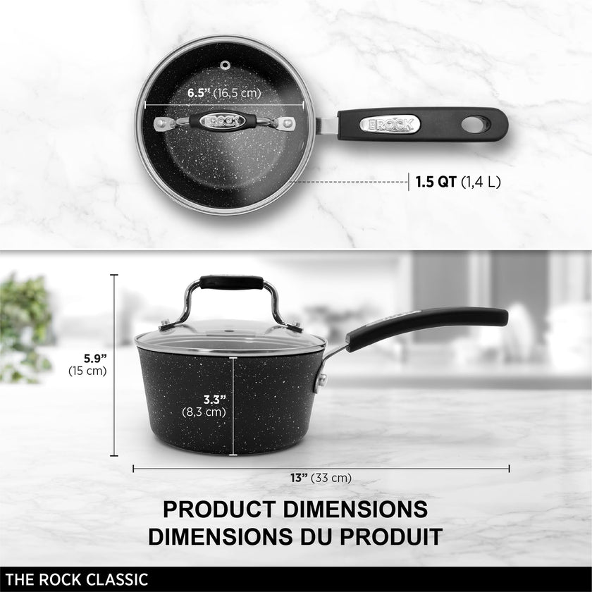 Starfrit The Rock 1.4L (1.5Qt) Non-Stick Saucepan - Durable Forged Aluminum - Oven Safe - PFOA Free - Easy to Clean - Black 🍁 All In One Marketplace Canada