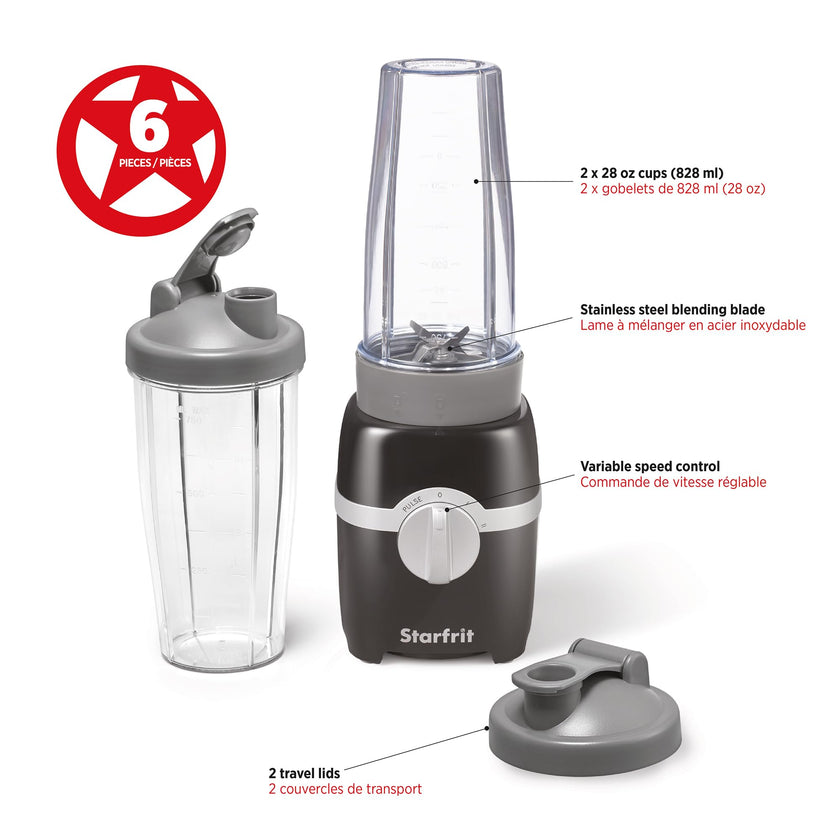 Starfrit Personal Blender, Two 828ml Cups, High, Low & Pulse Modes, 300W, Black 🍁 All In One Marketplace Canada