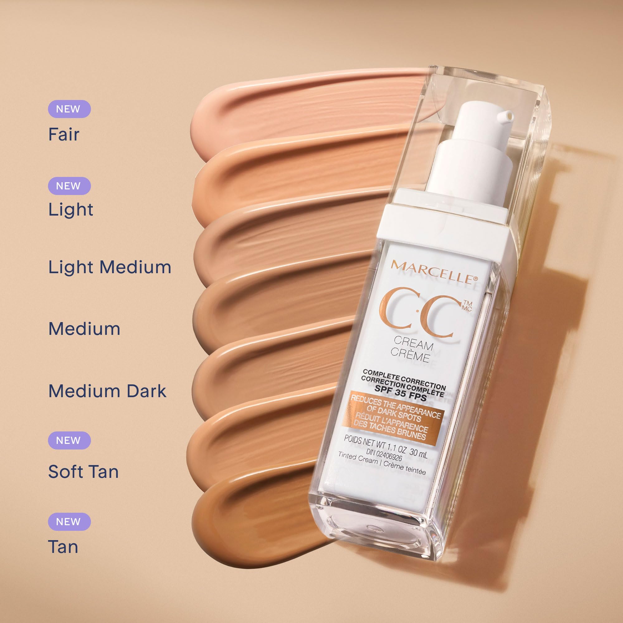 Marcelle CC Cream SPF 35, Medium, Complete Correction, Tinted Moisturizer, Non-Comedogenic, Perfume-Free, Paraben-Free, Oil-Free, Hypoallergenic, Cruelty-Free, 30 mL 🍁 All In One Marketplace Canada