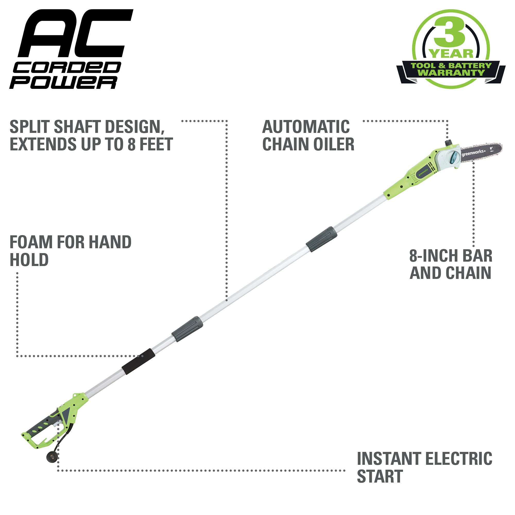 Greenworks 20192 8.5-Inch 6.5 Amp Electric Corded Pole Saw, Green 🍁 All In One Marketplace Canada