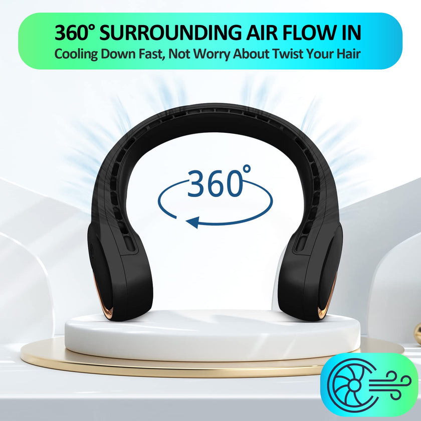 Portable Neck Fan, Personal Bladeless Neck Fans for Men, Upgraded Increase Air Volume & 4000mAh Battery, Ultra Quiet, 4-16 Hours Use Time Wearable Fan USB Rechargeable for Home Travel-Black 🍁 All In One Marketplace Canada