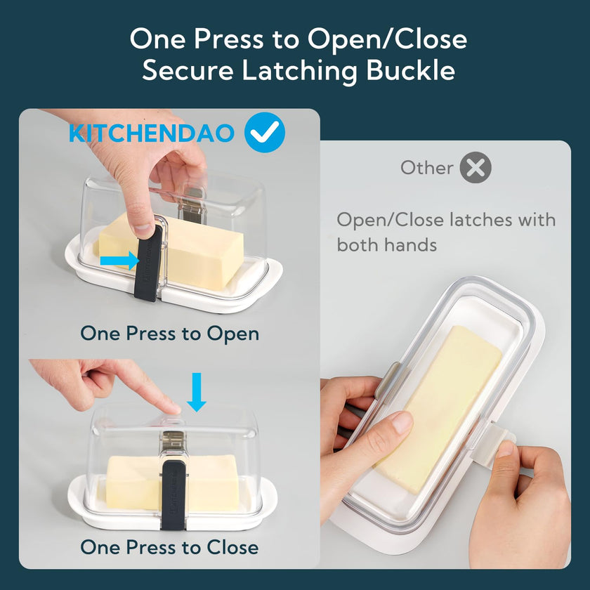 Large One-Handed Butter Dish with Lid for 1 lb Canadian Butter, Airtight Butter Keeper with Lid Fit a Full Pound Block of Butter,Locking Butter Container for Countertop,Cat/Dog Proof(White) 🍁 All In One Marketplace Canada