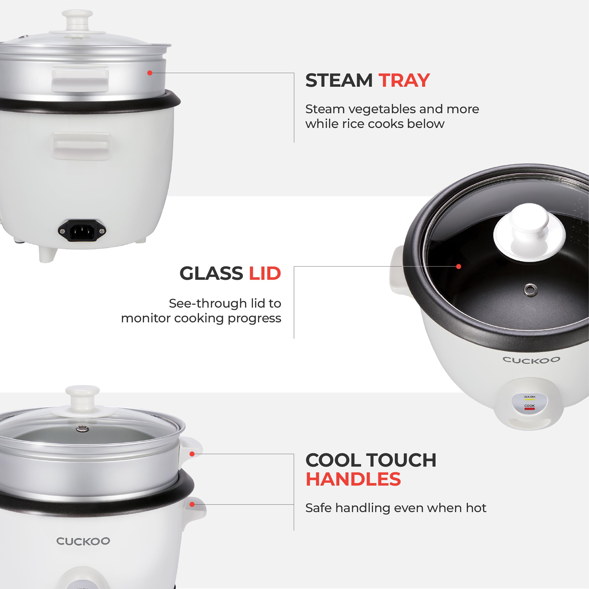 CUCKOO One Touch Rice Cooker 6-Cup (Uncooked) / 12-Cup (Cooked), Small Rice Cooker & Warmer with Steamer Tray, Versatile Grain Cooker, Soup Maker, Auto Keep Warm, White (CR-0601C) 🍁 All In One Marketplace Canada