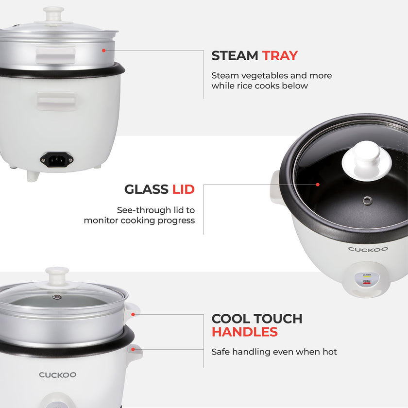 CUCKOO One Touch Rice Cooker 6-Cup (Uncooked) / 12-Cup (Cooked), Small Rice Cooker & Warmer with Steamer Tray, Versatile Grain Cooker, Soup Maker, Auto Keep Warm, White (CR-0601C) 🍁 All In One Marketplace Canada