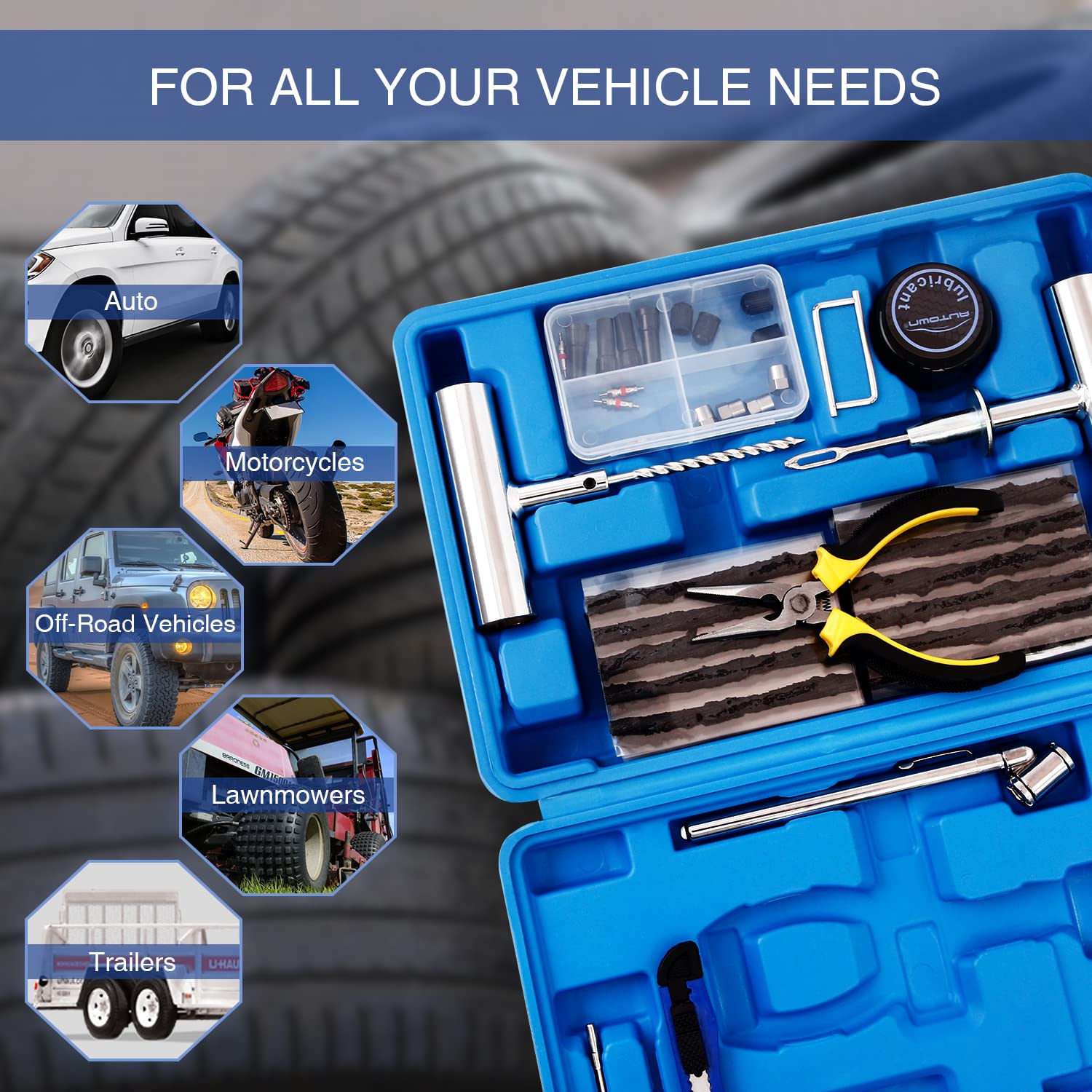 AUTOWN Tire Repair Kit - 68pcs Heavy Duty Tire Plug Kit, Universal Tire Repair Tools to Fix Punctures and Plug Flats Patch Kit for car Motorcycle, Truck, ARB，ATV, Tractor, RV, SUV, Trailer 🍁 All In One Marketplace Canada