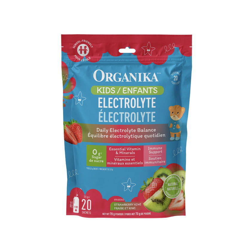 Organika Kids Electrolytes Powder Sticks - Sugar-Free Hydration + Immune support with 100% of daily Vitamin C, Minerals and Prebiotic Fibre | Strawberry Kiwi Flavour - 3.5g x 20 sachets 🍁 All In One Marketplace Canada