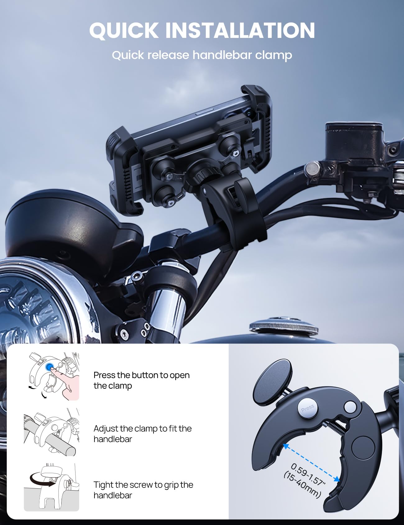 Lamicall Motorcycle Phone Mount Holder - [Dual Vibration Dampener] Anti Shake Motorcycle Phone Mount with Upgraded Handlebar Clamp, Bike Phone Mount for iPhone 14 15 Pro Max 16 17 Pro, 4.7-6.7