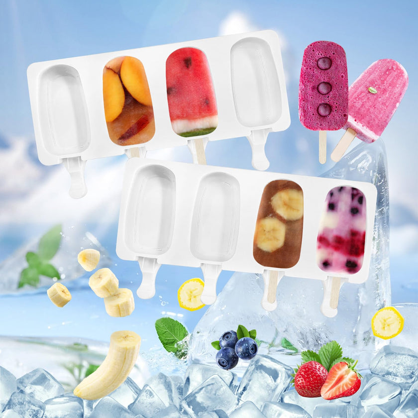 Popsicle Molds 2Pcs, Silicone Ice Cream Molds ice Lolly Moulds with Lid, 100 Sticks and 50 Bags for Ice Pop Cakesicle Dessert, BPA Free 🍁 All In One Marketplace Canada