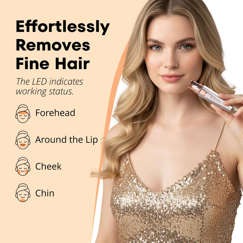 VG VOGCREST Eyebrow Facial Trimmer: 2 in1 Rechargeable Facial Hair Removal and Eyebrow Shaver - Face Lips Body Painless Facial Razor with Built-in LED Light (Rose Gold) 🍁 All In One Marketplace Canada