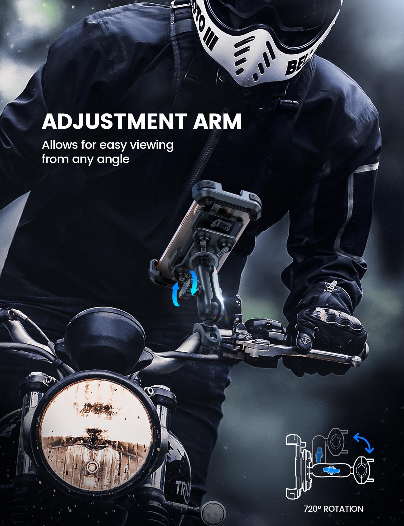 Lamicall Motorcycle Phone Mount Holder - [Dual Vibration Dampener] [720° Adjustment Arm] Motorcycle Cell Phone Holder, Bike Handlebar Phone Mount for iPhone 17 Pro/Air/16/15/14 Pro Max, 4.7-6.7