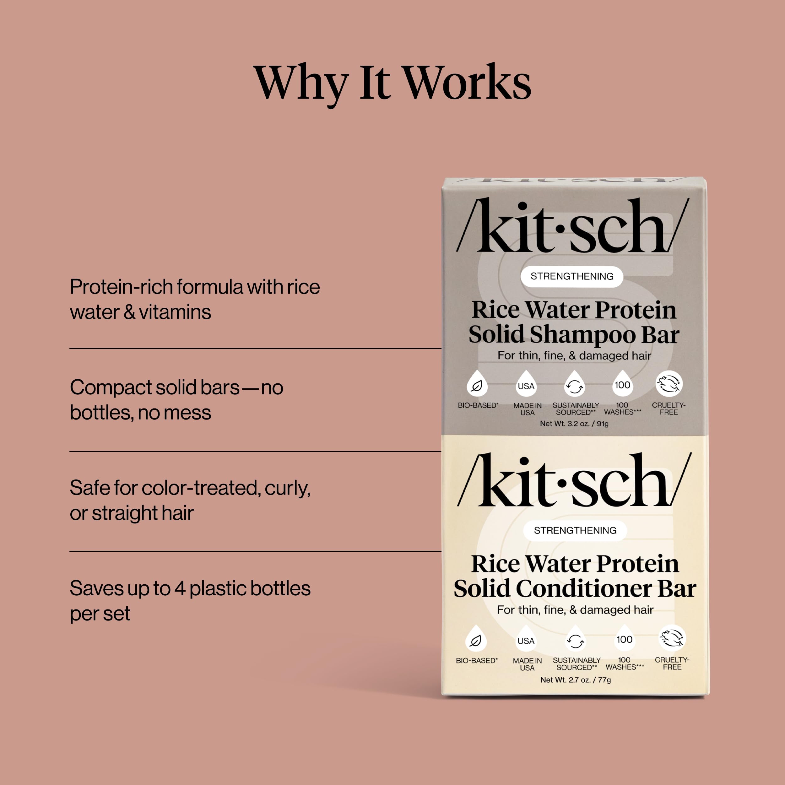 Kitsch Rice Water Protein Solid Shampoo and Conditioner Set for Hair Growth – Strengthening Hair Care Duo w/Rice Protein & Vitamins for Damage Repair – Paraben, Sulfate & Silicone Free – 2 Pack 🍁 All In One Marketplace Canada