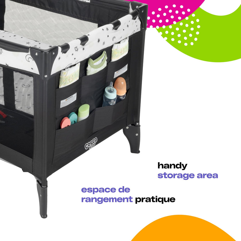 Cosco Kids Funsport® Plus Portable Playard with Full-Size Bassinet, Carry Bag & Wheels – Lightweight, Compact Fold, Breathable Mesh – Twinkle Twinkle 🍁 All In One Marketplace Canada