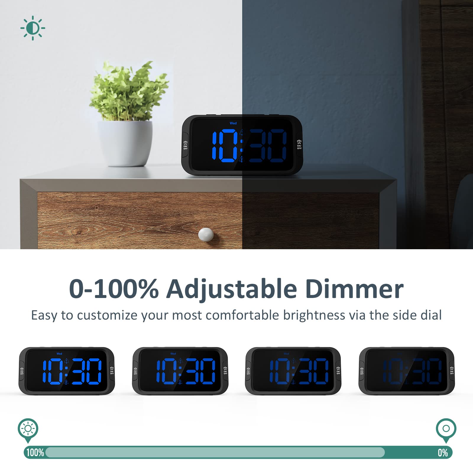 Odokee Digital Dual Alarm Clock for Bedroom, Easy to Set, 0-100% Dimmer, USB Charger, 5 Sounds Adjustable Volume, Weekday/Weekend Mode, Snooze, 12/24Hr, Battery Backup, Compact Clock for Bedside(Blue) 🍁 All In One Marketplace Canada
