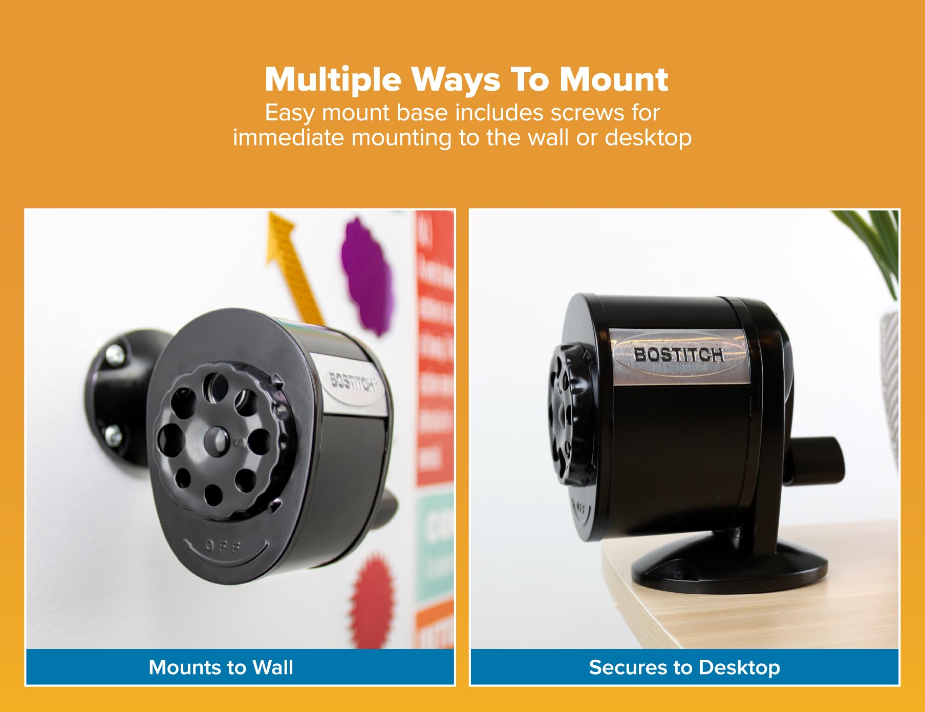Bostitch Office Wall Mount Manual Pencil Sharpener, Tip Saver, 8 Hole Dial, 6X Longer Cutter Life, Vertical or Horizontal Mounting Black (MPS1-BLK) 🍁 All In One Marketplace Canada