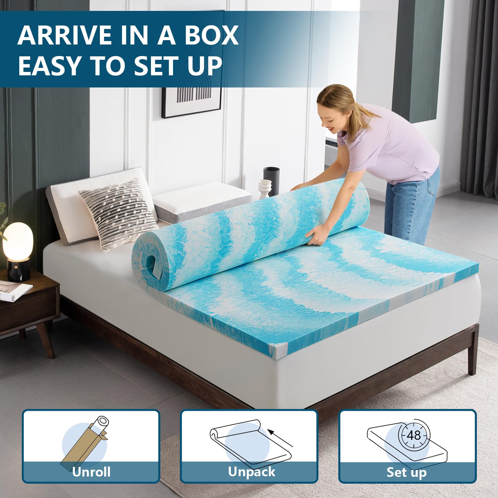 SakuraHome 2 Inch Memory Foam Mattress Topper, Soft Gel Infused Mattress Pad, Bed Topper, CertiPUR-US Certified, Queen Size 🍁 All In One Marketplace Canada