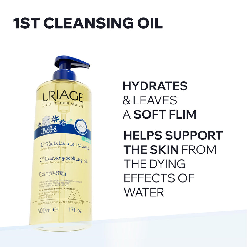 URIAGE Bébé - 1st Cleansing Oil – Gentle Soap-Free Cleansing & Nourishing Bath Oil with Uriage Thermal Water & Organic Edelweiss for Newborns, Infants & Sensitive Skin - 500ml 🍁 All In One Marketplace Canada