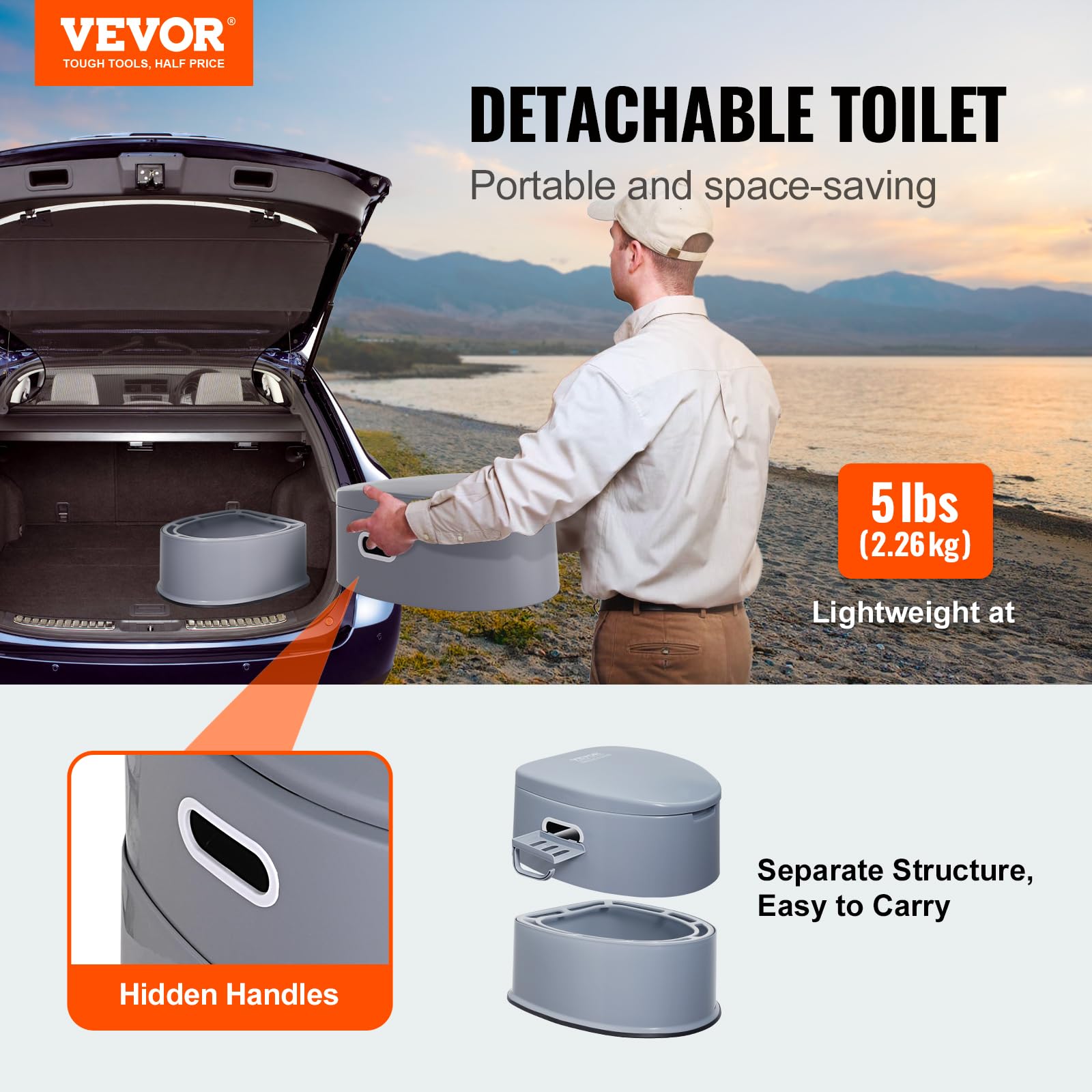 VEVOR Portable Toilet for Camping, Porta Potty with 1.3 Gal Detachable Inner Bucket & Removable Paper Holder, Commode with Dual Lids, Travel Toilet for Adults Kids Outdoor Camping Car Long Road Trips 🍁 All In One Marketplace Canada
