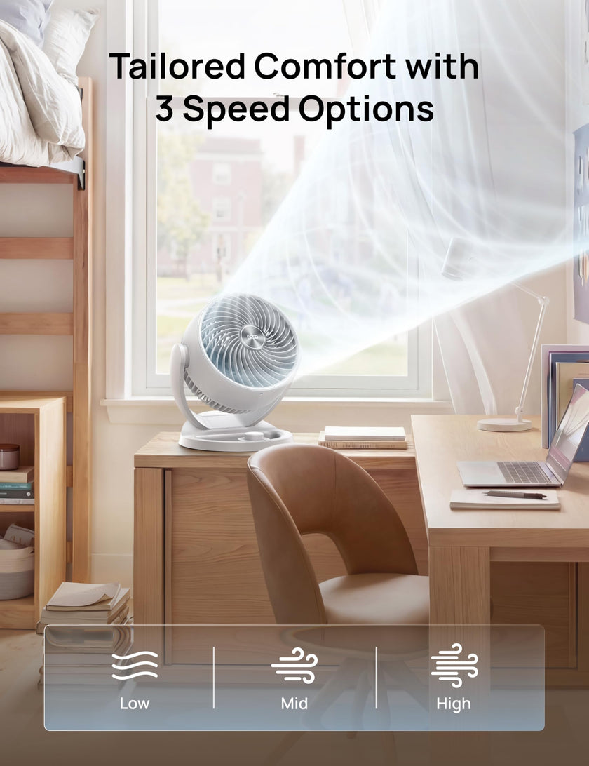 DREO Fan for Bedroom, 12 Inches, 70ft Powerful Airflow, 25db Quiet Table Air Circulator Fans for Whole Room, 120° Adjustable Tilt Desk Fan, 3 Speeds, Desktop Fan for Home, Office, Kitchen, RV 🍁 All In One Marketplace Canada