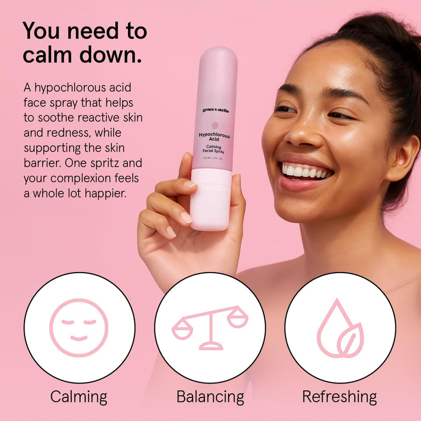 grace & stella Hypochlorous Acid Spray - Gentle Face Spray to Calm Redness & Flare-Ups - Soothing Facial Mist for Sensitive Skin (120 ml/4.22 fl oz) 🍁 All In One Marketplace Canada