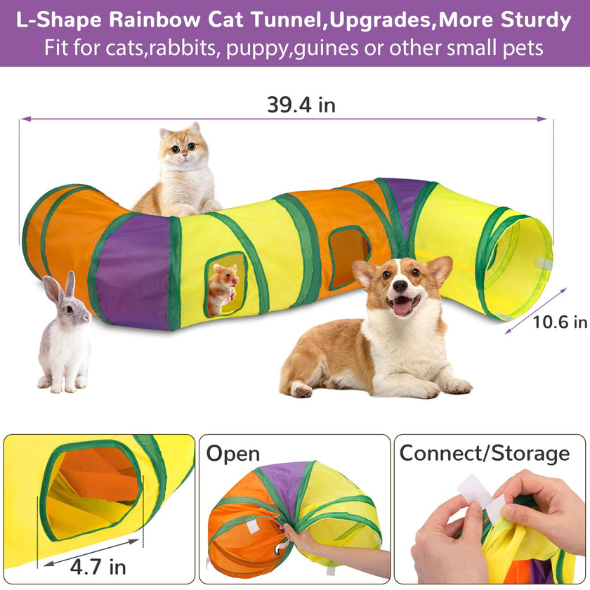 Retro Shaw Cat Toys Set 33 Pack, Cat Play Tunnel for Indoor Cats Kitty, Kitten Toys Include 2 Collapsible Cat Tunnels Tube Tent, Cat Feather Teaser Wand Springs Rainbow Bell Crinkle Ball Mouse Pompom 🍁 All In One Marketplace Canada