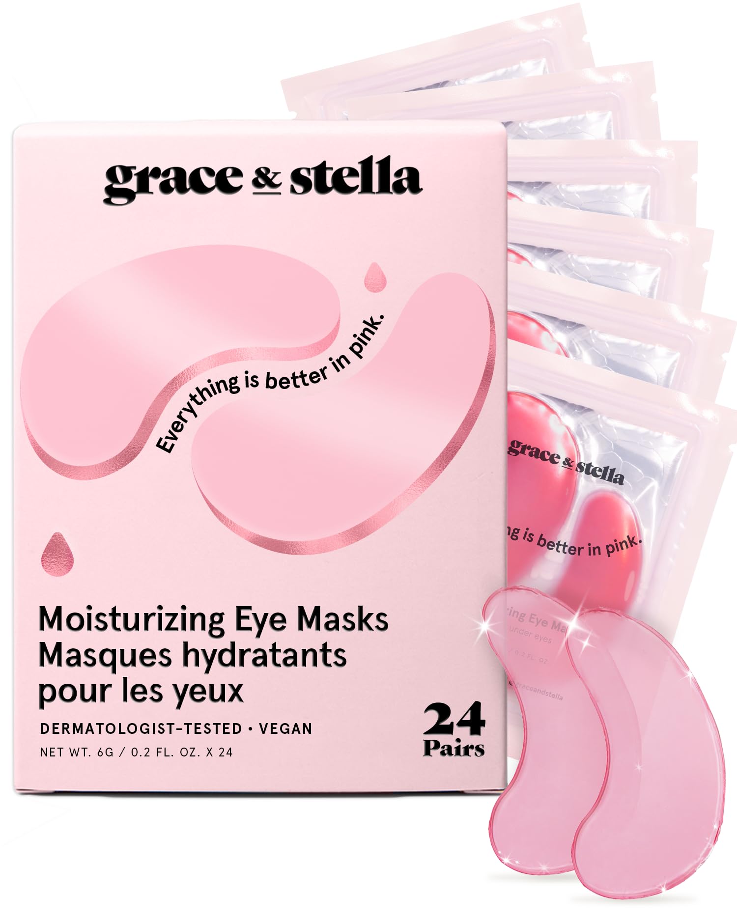 grace & stella Award Winning Under Eye Mask - Gifts for Her - Birthday Gifts for Women - Gel Eye Patches for Dark Circles, Puffy Eyes, Wrinkles, Undereye Bags - Self Care Gifts (24 Pairs, Pink) 🍁 All In One Marketplace Canada