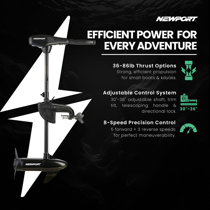 Newport Vessels NV-Series 46lb Thrust Saltwater Transom Mounted Trolling Electric Trolling Motor w/ LED Battery Indicator & 30
