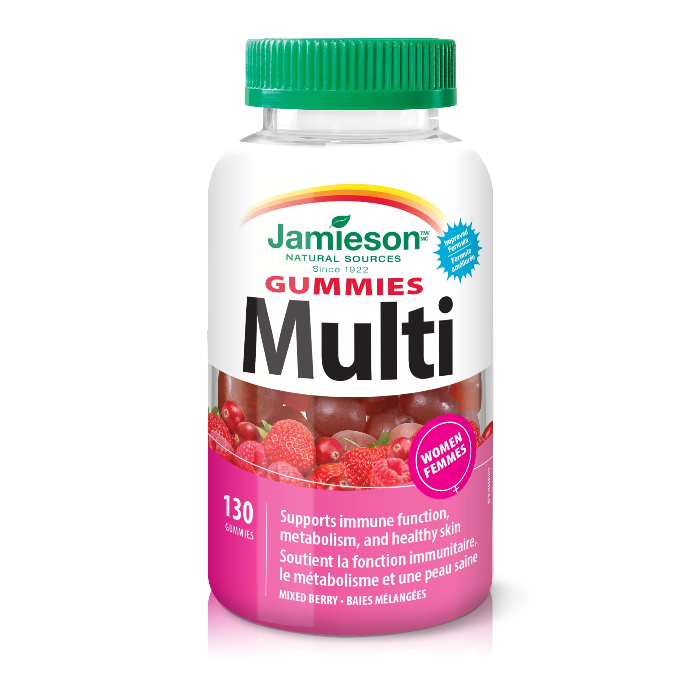 Jamieson Multivitamin Gummies for Women, 130 Gummies Mixed Berry Flavour. Supports Bone Health, Immunity, Energy, Hair, Skin Nails. With Biotin and Vitamin B12, Vegetarian, Non-GMO 🍁 All In One Marketplace Canada