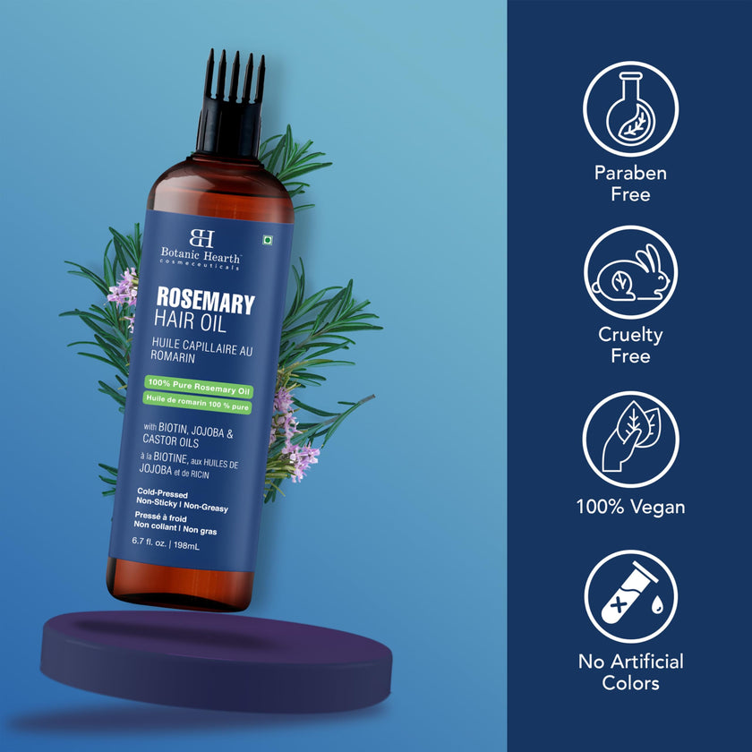 Botanic Hearth Rosemary Oil for Hair & Scalp with Biotin, Jojoba & Castor Oils, 100% Pure Hair Growth Oil, Strengthening Treatment, 6.7 fl oz (Pack of 2) 🍁 All In One Marketplace Canada