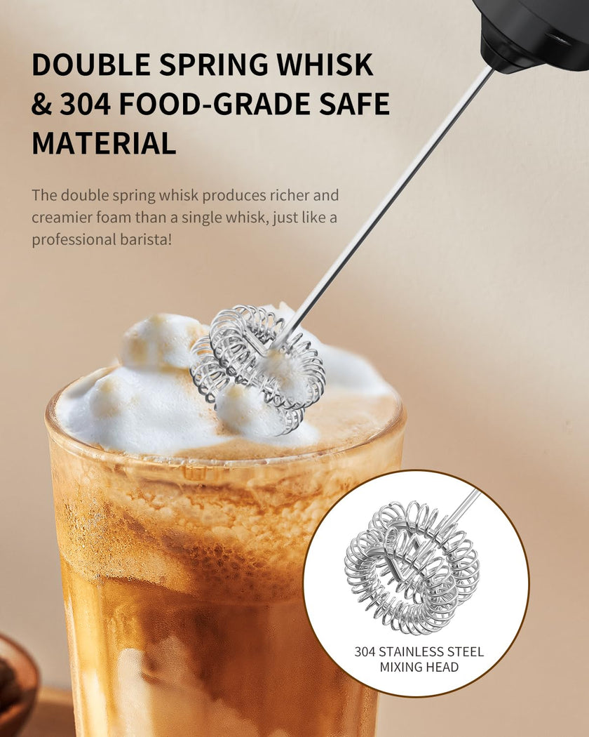 CIRCLE JOY Electric Milk Frother Handheld, Rechargeable Coffee Frother with Dual Spring Whisk, Portable Hand Frother Wand Drink Mixer for Coffee, Hot Chocolate, Cappuccino, Frappe, Matcha, Black 🍁 All In One Marketplace Canada