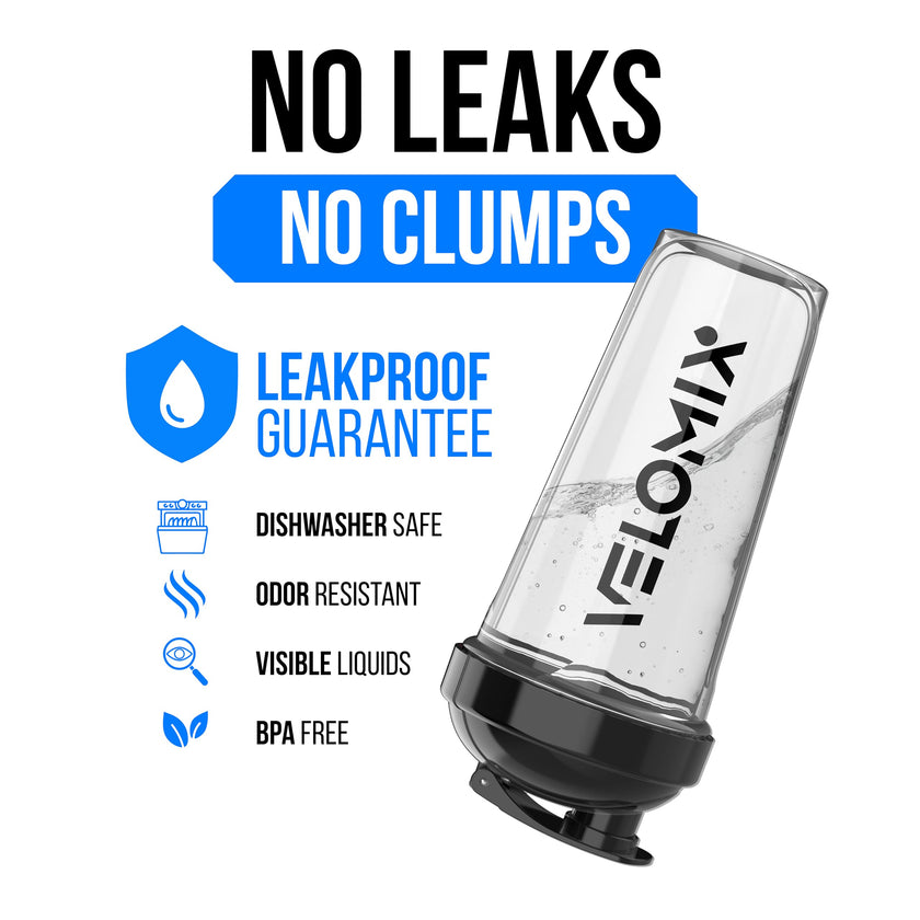 VELOMIX -2 Pack- 28 oz Protein Shaker Bottles for Protein Mixes - 2x Wire Whisk | Leak Proof Shaker Cups for Protein Shakes | Protein Shaker Bottle Pack | Shakers (Transparent & Black - 28oz) 🍁 All In One Marketplace Canada