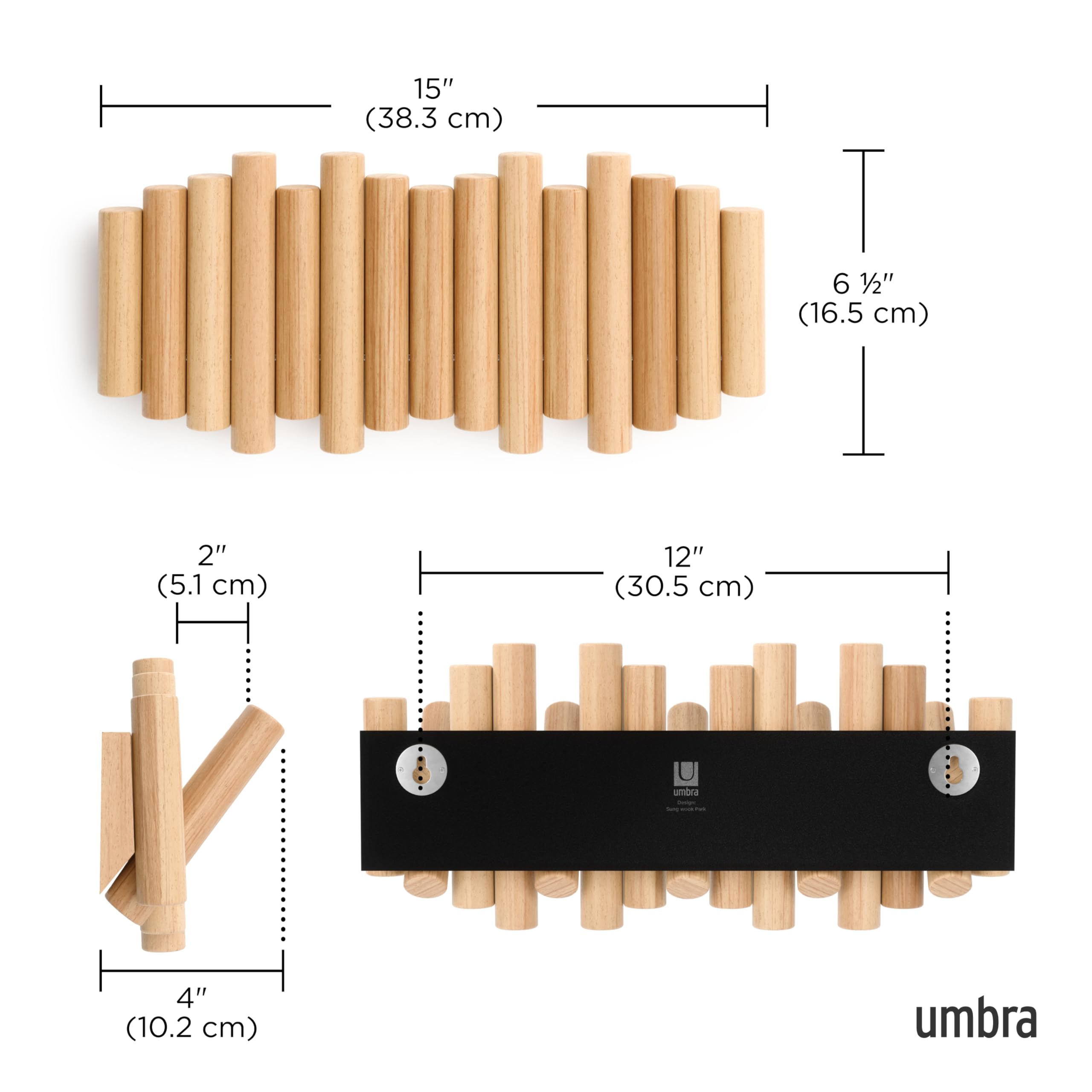 Umbra Picket Coat Rack Wall Mount – 5 Flip-Down Wood Coat Hooks, Modern & Functional Storage, Easy Install Wall Hooks, Natural 🍁 All In One Marketplace Canada
