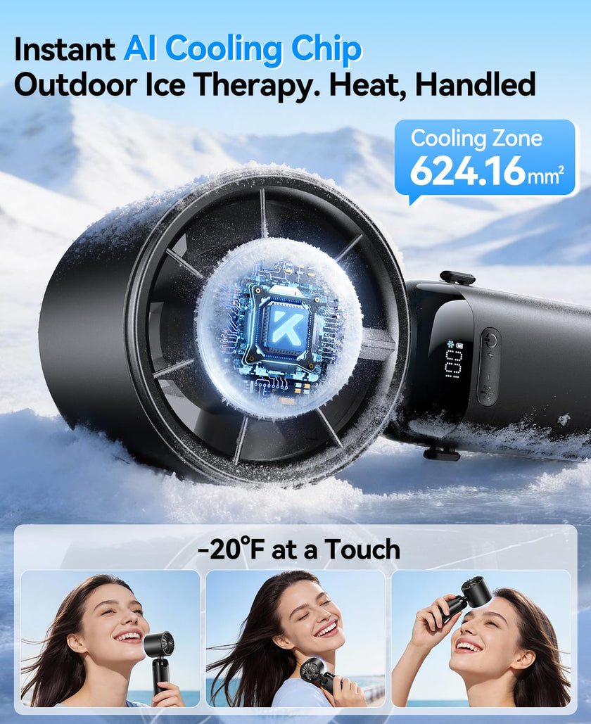 KIMMOO Portable Handheld Turbo Fan with Ice Cooler, Powerful 21000 RPM, Speed (1-199), Up to 14Hrs Cooling, Rechargeable Personal Fan (Black) 🍁 All In One Marketplace Canada